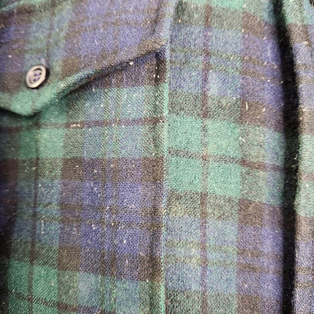 Pendleton 100% Wool Plaid Green Black Watch Flannel Tartan Made In The USA XL - Picture 9 of 12